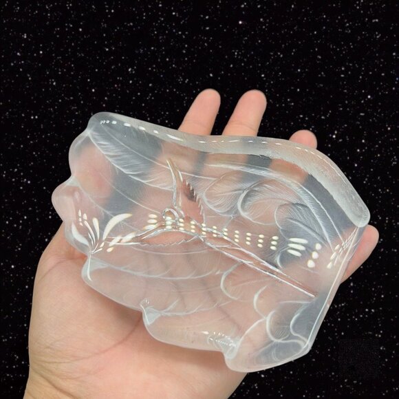 Clear Frosted Feather Shaped Glass Paperweight With Angel In The Middle Thick - Picture 2 of 11